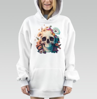 Реалистичный череп с живыми цветами венком красоты жизни, Hoodie Mjhigh Dig, оверсайз, утепленная