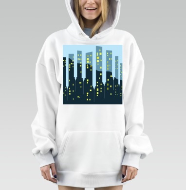 Ночной городской пейзаж с подсвеченными окнами, Hoodie Mjhigh Dig, оверсайз, утепленная