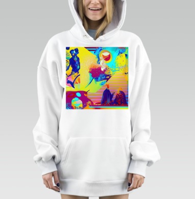 Яркий танец цвета и формы продолжается в движении, Hoodie Mjhigh Dig, оверсайз, утепленная