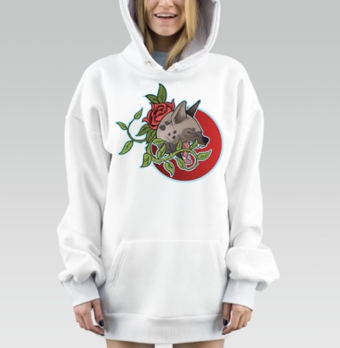 Гиена рычит среди красных роз и растений, Hoodie Mjhigh Dig, оверсайз, утепленная