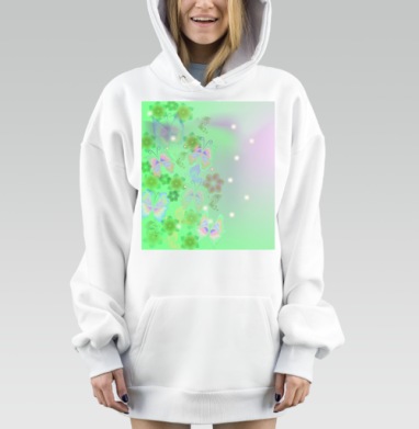 Легкие Бабочки Весенние Цветы Акварельные Находятся, Hoodie Mjhigh Dig, оверсайз, утепленная