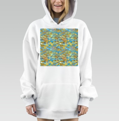 Голубые жёлтые коричневые абстракции насыщенные цвета, Hoodie Mjhigh Dig, оверсайз, утепленная