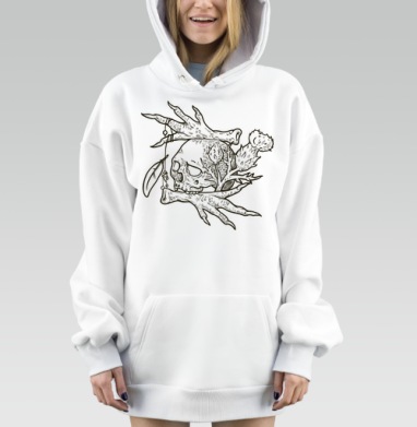 Символ жизни смерти с черепом и чертополохом, Hoodie Mjhigh Dig, оверсайз, утепленная