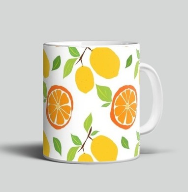 Цветочный узор с яркими апельсинами и лимонами на белом фоне - Магазин футболок от Perchik