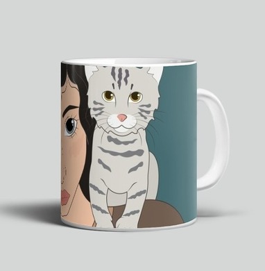 Девушка с котёнком на плече любовь к кошкам - Магазин футболок jsartvector - Дизайнерские принты
