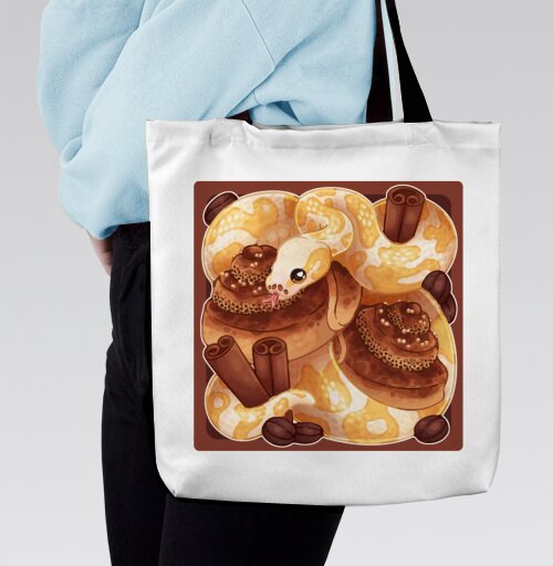 Змея и сладкие булочки cinnamon с корицей на кофейном фоне - Магазин футболок от Nature drawing