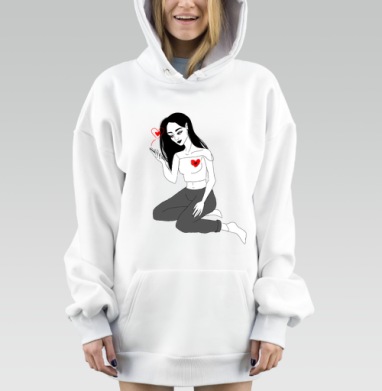 Девушка с сердцем и микроскопом на груди искусство эмоции и любви, Hoodie Mjhigh Dig, оверсайз, утепленная