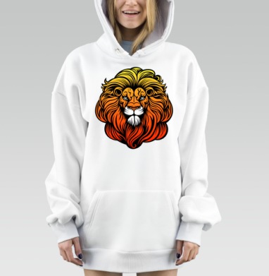 Голова льва в яркой цветовой гамме сильный акцент, Hoodie Mjhigh Dig, оверсайз, утепленная