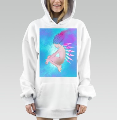 Волшебная женская фигура в подводном мире с плавниками, Hoodie Mjhigh Dig, оверсайз, утепленная