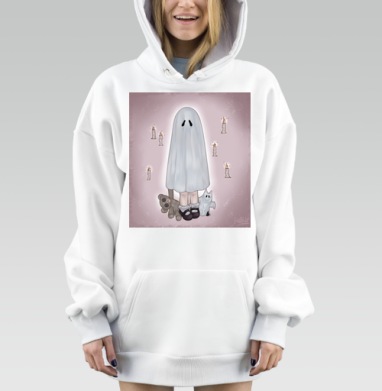 Ребёнок в костюме приведении среди свечей и друзей детской фантазии, Hoodie Mjhigh Dig, оверсайз, утепленная