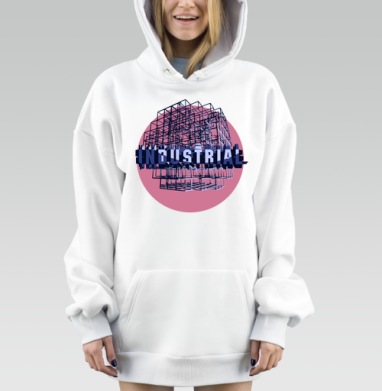 Темно-синяя индустриальная конструкция на розовом фоне, Hoodie Mjhigh Dig, оверсайз, утепленная
