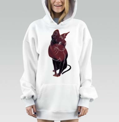 Внимательный красный кот с графическими линиями на сером фоне, Hoodie Mjhigh Dig, оверсайз, утепленная
