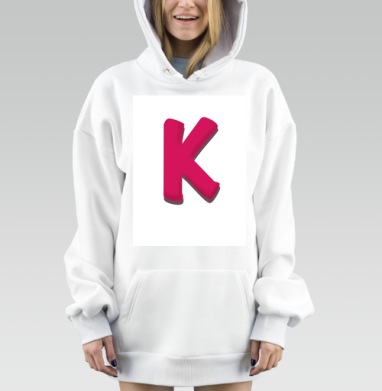Красная трёхмерная буква K с тенью на белом фоне, Hoodie Mjhigh Dig, оверсайз, утепленная
