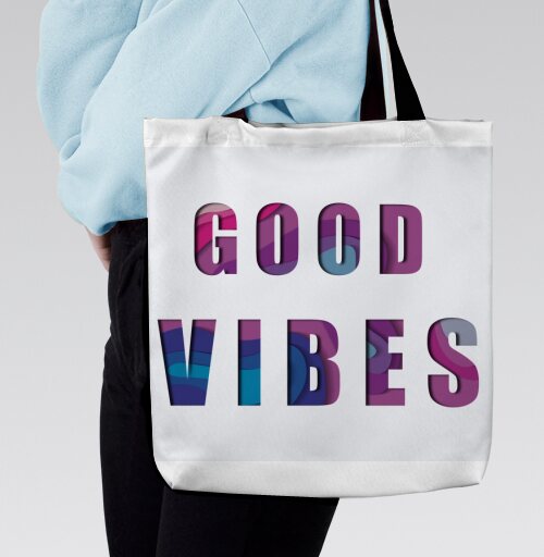 Позитивное Настроение Яркая Надпись GOOD VIBES, Сумка с ручкой и внутренним карманом на молнии