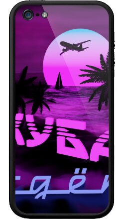 Ретро Вейв Постер «КУБА ждёт» в стиле Vaporwave - Бампер на iPhone 5, 5S