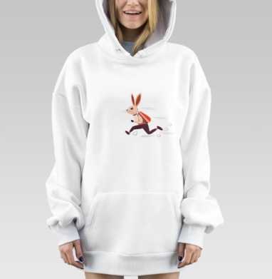 Бегущий заяц с ранцем с динамикой движения, Hoodie Mjhigh Dig, оверсайз, утепленная