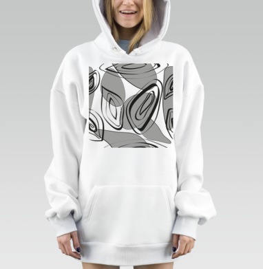 Абстрактные Серые Формы С Графическими Линиями, Hoodie Mjhigh Dig, оверсайз, утепленная