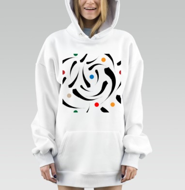 Абстрактные цветные круги с черными мазками на белом фоне, Hoodie Mjhigh Dig, оверсайз, утепленная