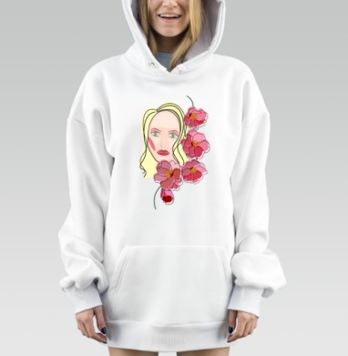 Женское лицо с розовыми цветами в лаконичном стиле, Hoodie Mjhigh Dig, оверсайз, утепленная