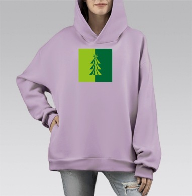 Симметричная зеленая елка в минимализме цвета темно зеленый, Hoodie Mono Fiolet, оверсайз, утепленная