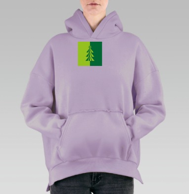 Симметричная зеленая елка в минимализме цвета темно зеленый, Hoodie Oversize Fiolet, утепленная
