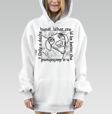 Весёлая морда таксы на фоне цветов с юмором, Hoodie Mjhigh Dig, оверсайз, утепленная