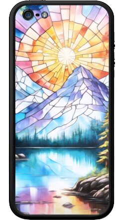 Витражный пейзаж с восходом солнца над горами - Бампер на iPhone 5, 5S, страница 3