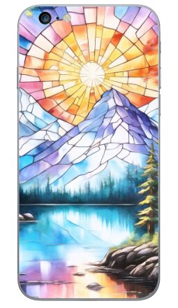 Витражный пейзаж с восходом солнца над горами - Виниловые наклейки на iPhone 6 plus - купить в Москве, страница 3