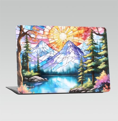 Витражный пейзаж с восходом солнца над горами - Наклейки на 2010-2017 – Macbook Air, страница 3