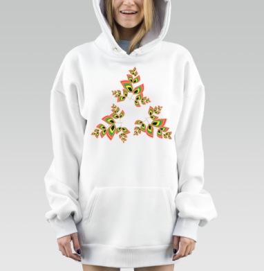 Яркие листья с абстрактными узорами на сером фоне, Hoodie Mjhigh Dig, оверсайз, утепленная