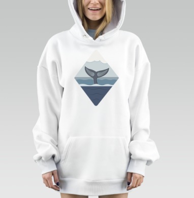 Хвост кита над спокойным океаном и снежной горой, Hoodie Mjhigh Dig, оверсайз, утепленная