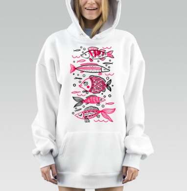 Рыбы красные черные белые плывут воды, Hoodie Mjhigh Dig, оверсайз, утепленная