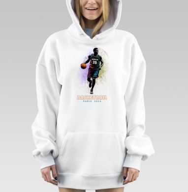 Баскетболист ведёт мяч динамичный момент Париж 2024, Hoodie Mjhigh Dig, оверсайз, утепленная