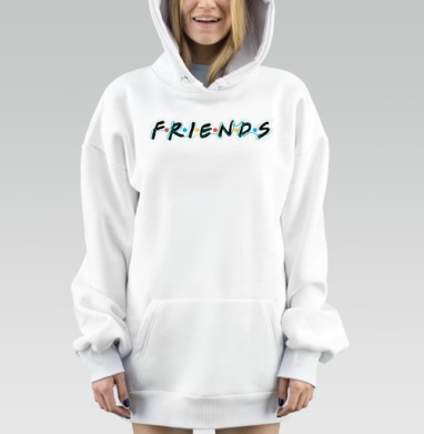 Дружба и единение надпись Friends Друзья, Hoodie Mjhigh Dig, оверсайз, утепленная