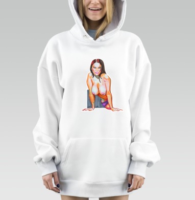 Обнажённая модель в динамичной позе с яркими оттенками телесного, Hoodie Mjhigh Dig, оверсайз, утепленная