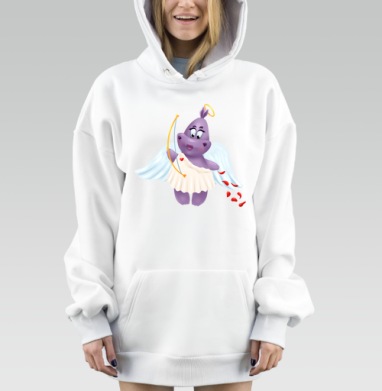Фиолетовый бегемот ангел целится любвеобильный характер, Hoodie Mjhigh Dig, оверсайз, утепленная