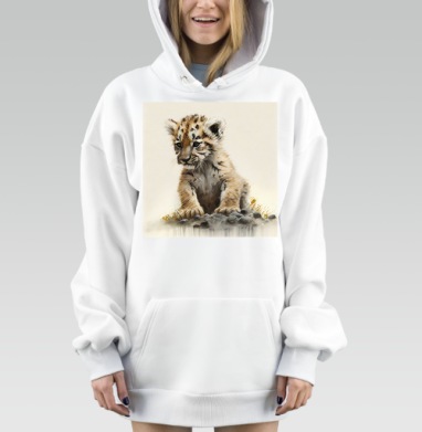 Маленький тигренок сидит задумчиво на камне маленький тигренок, Hoodie Mjhigh Dig, оверсайз, утепленная