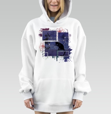 Ночная прогулка с кошкой среди светлячков ночи, Hoodie Mjhigh Dig, оверсайз, утепленная