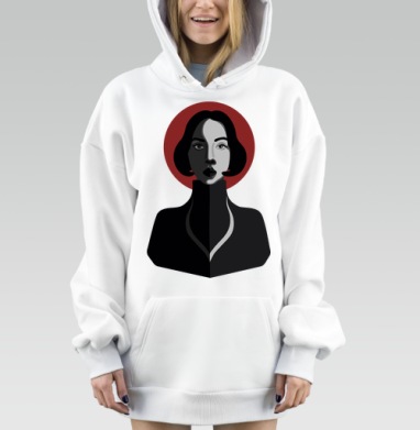 Дуалистичное лицо женщины с красным ореолом красным ореолом, Hoodie Mjhigh Dig, оверсайз, утепленная