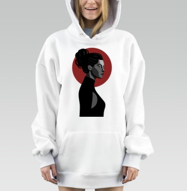 Профиль женщины с красным кругом на фоне минимализм, Hoodie Mjhigh Dig, оверсайз, утепленная
