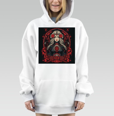 Женская энергия с красными цветами и символами мистики, Hoodie Mjhigh Dig, оверсайз, утепленная