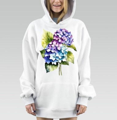Гортензия букет листья нежность естественная акварель, Hoodie Mjhigh Dig, оверсайз, утепленная