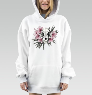 Череп Кошки Розовые Цветы Животные, Hoodie Mjhigh Dig, оверсайз, утепленная