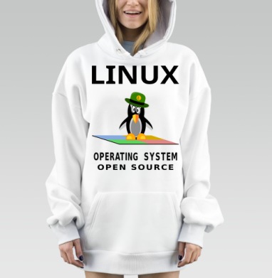 Пингвин в зеленой шляпе на фоне Linux операционная система open source, Hoodie Mjhigh Dig, оверсайз, утепленная