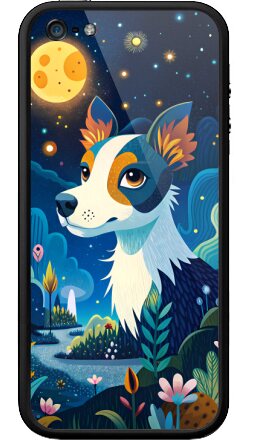 Волшебная собака в ночном лесу — декоративная иллюстрация - Бампер на iPhone 5, 5S, страница 2