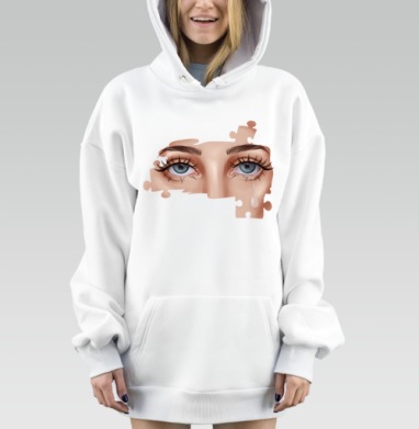 Голубые глаза со слезой на фоне головоломки разорванной, Hoodie Mjhigh Dig, оверсайз, утепленная