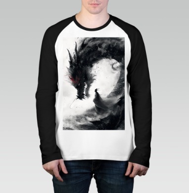Воин и дракон темная мифология в приключении, Футболка длинный рукав / Мужчинам / Реглан / Принт