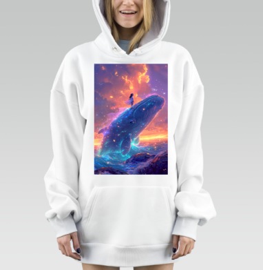 Девочка на спине кита магия и природа настоящие моменты, Hoodie Mjhigh Dig, оверсайз, утепленная