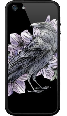 Графика Ворон и Фиолетовые Цветы — Готический Романтизм - Бампер на iPhone 5, 5S