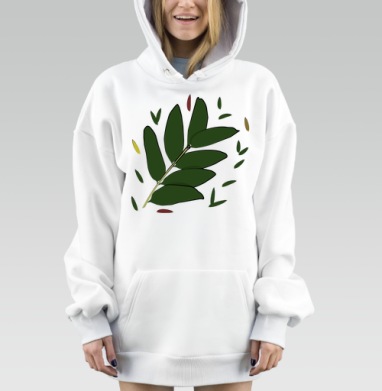 Зелёная ветка агатиса с листьями зелёная ветка агатиса, Hoodie Mjhigh Dig, оверсайз, утепленная